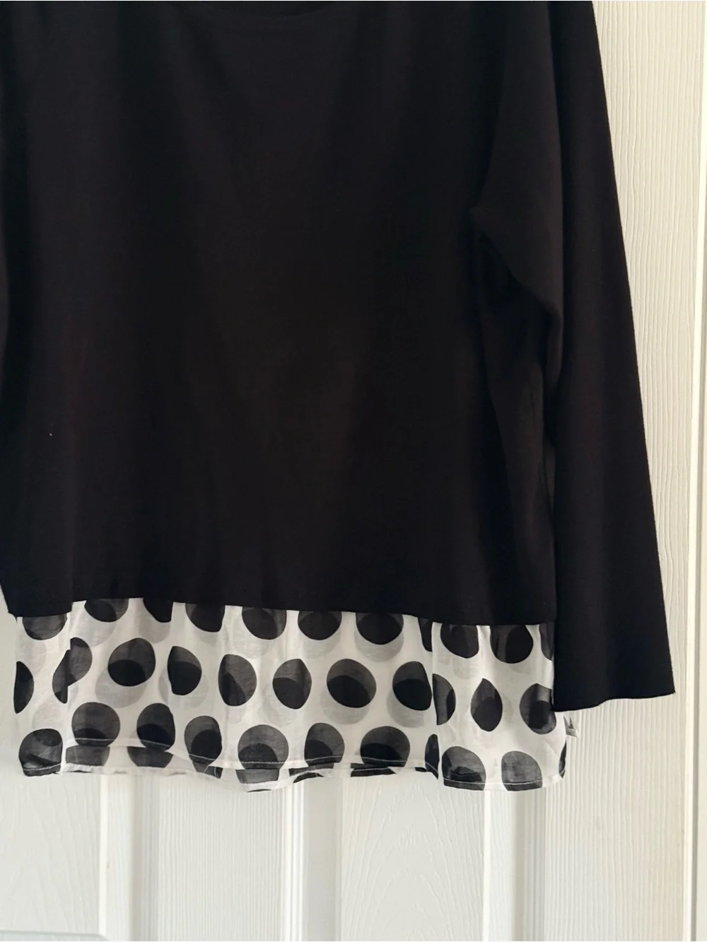 INC International Concepts Black Layered Sweater with Polka Dot Blousy Hem 2X
